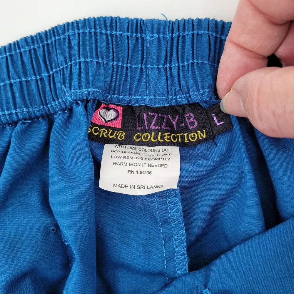 Lizzy-B Scrub Collection Womens L Blue Black V-Neck Top and Pants Set Medical